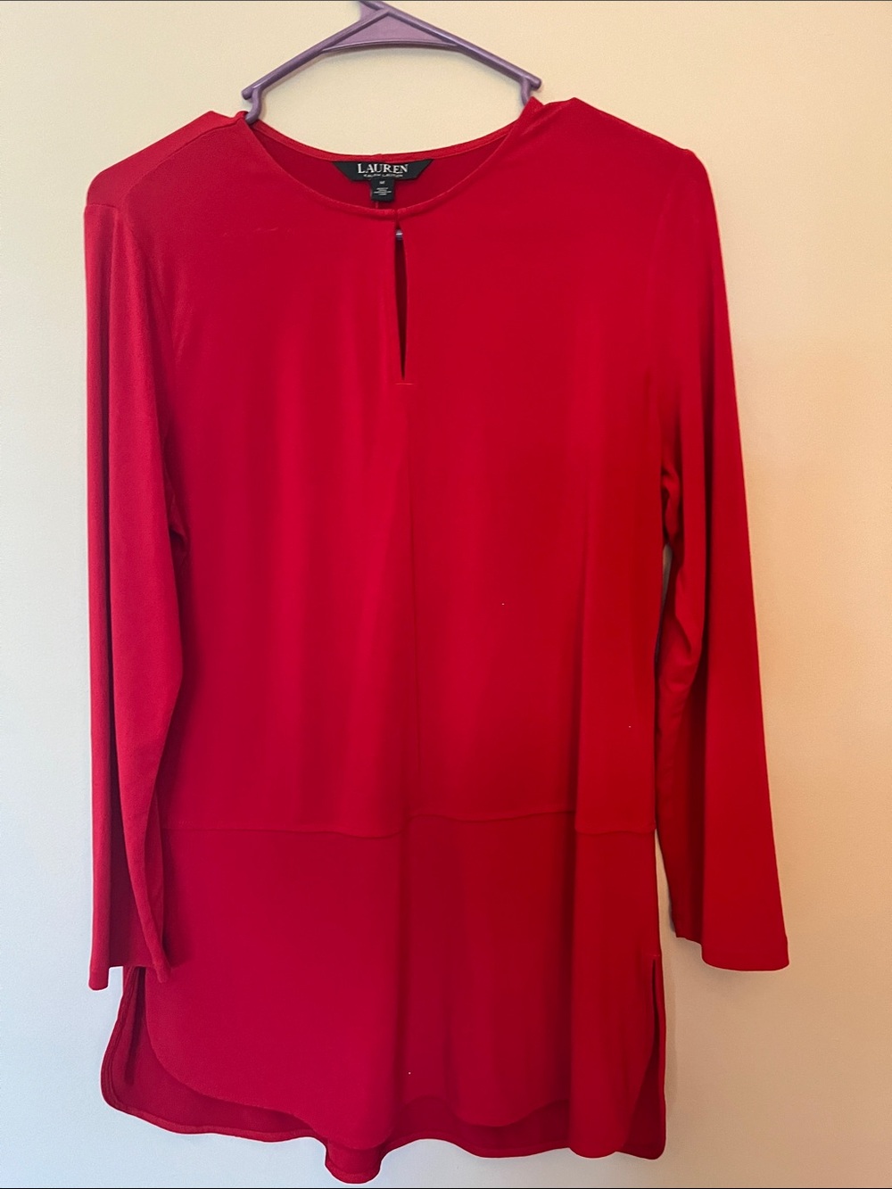 Lauren Ralph Lauren Vibrant Red Long-Sleeve Keyhole Tunic